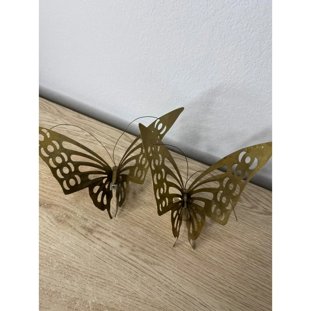 Vintage‎ Brass Butterfly Wall Hanging Decor Set of 2 Mid Century Modern 3D Gold